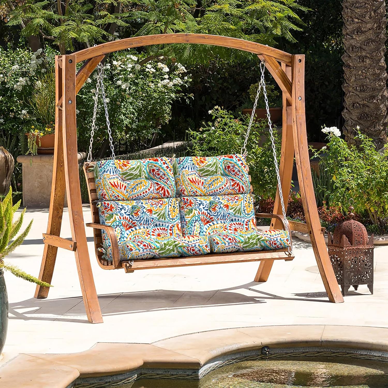 LVTXIII 2 Pack Outdoor High Back Cushions, 22" W x 20" D Tufted Seat and Back Chair Cushion with Ties, Fluffy Patio Replacement Rocking Chair Cushion for Outdoor Furniture Use, A Paisley Ummi Multi
