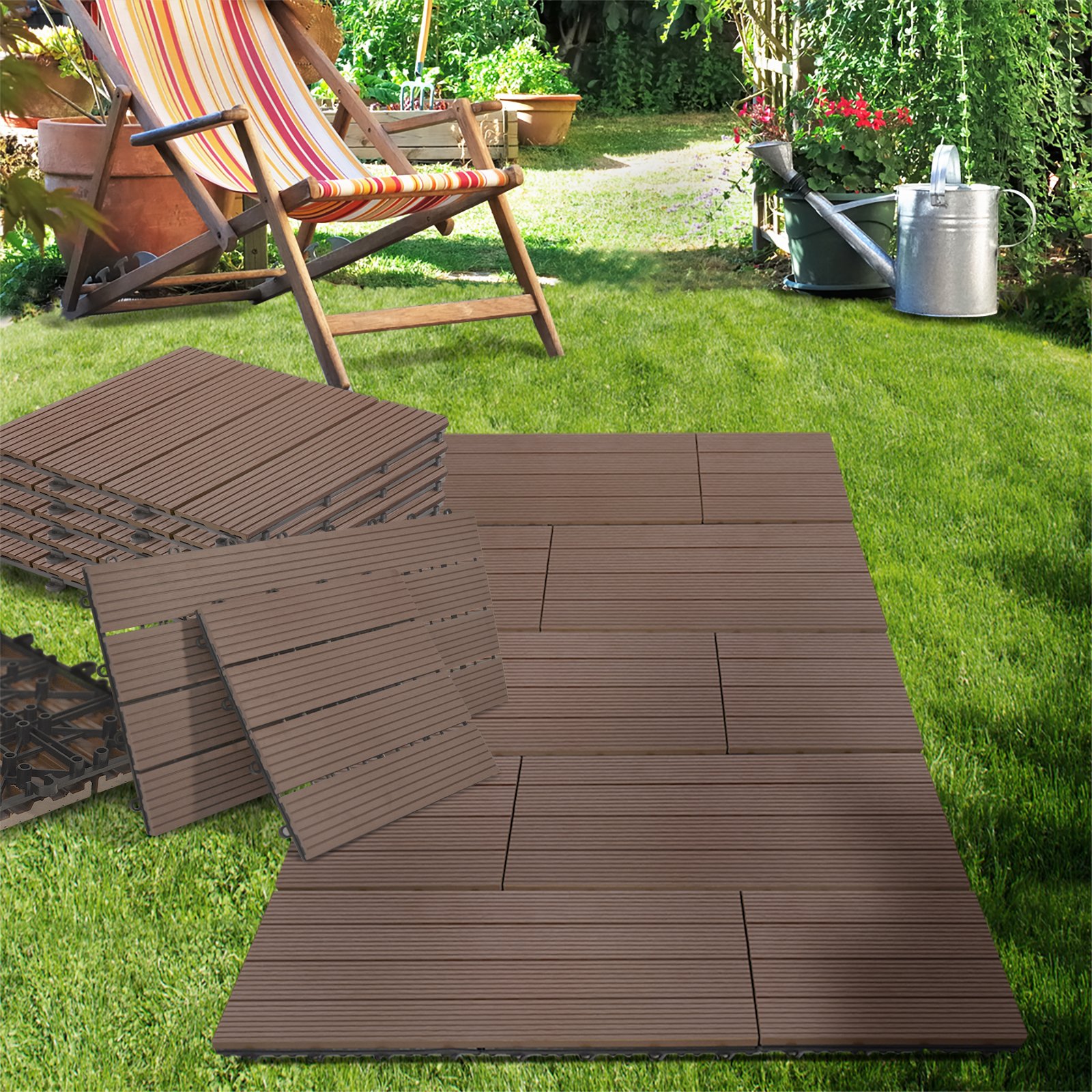casa pura Dalle Terrasse - Dalles Terrasse Composite | Revêtement Extérieur ou Intérieur | Dalles Clipsables | pour Jardin, Piscine, Balcon | Marron foncé - 60x30cm (11 pièces)