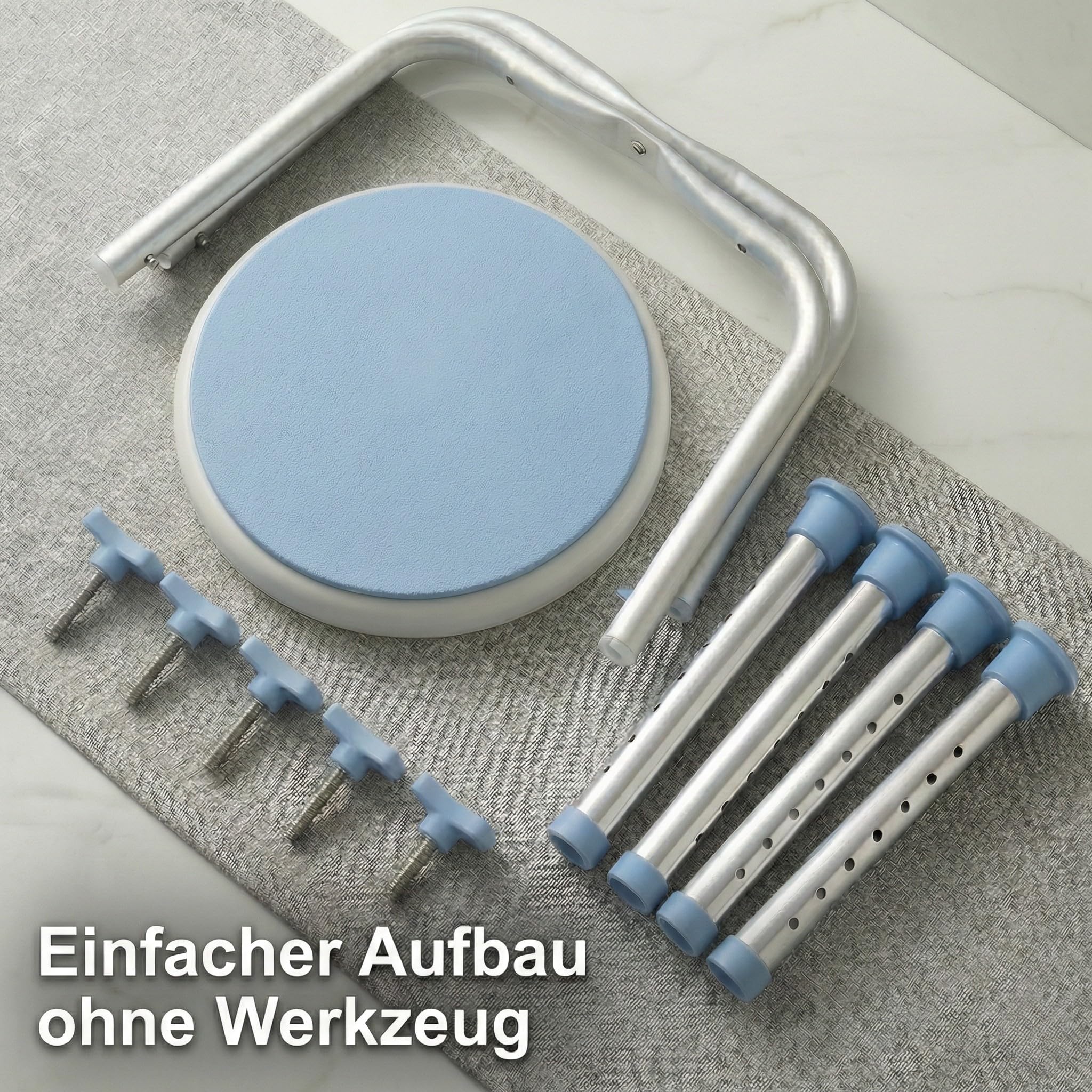 Duschhocker - Duschstuhl 360° drehbar und höhenverstellbar, Badhocker für die Dusche bis 136kg belastbar, Rutschfester Duschsitz für Senioren und Erwachsene, Dusch Hocker