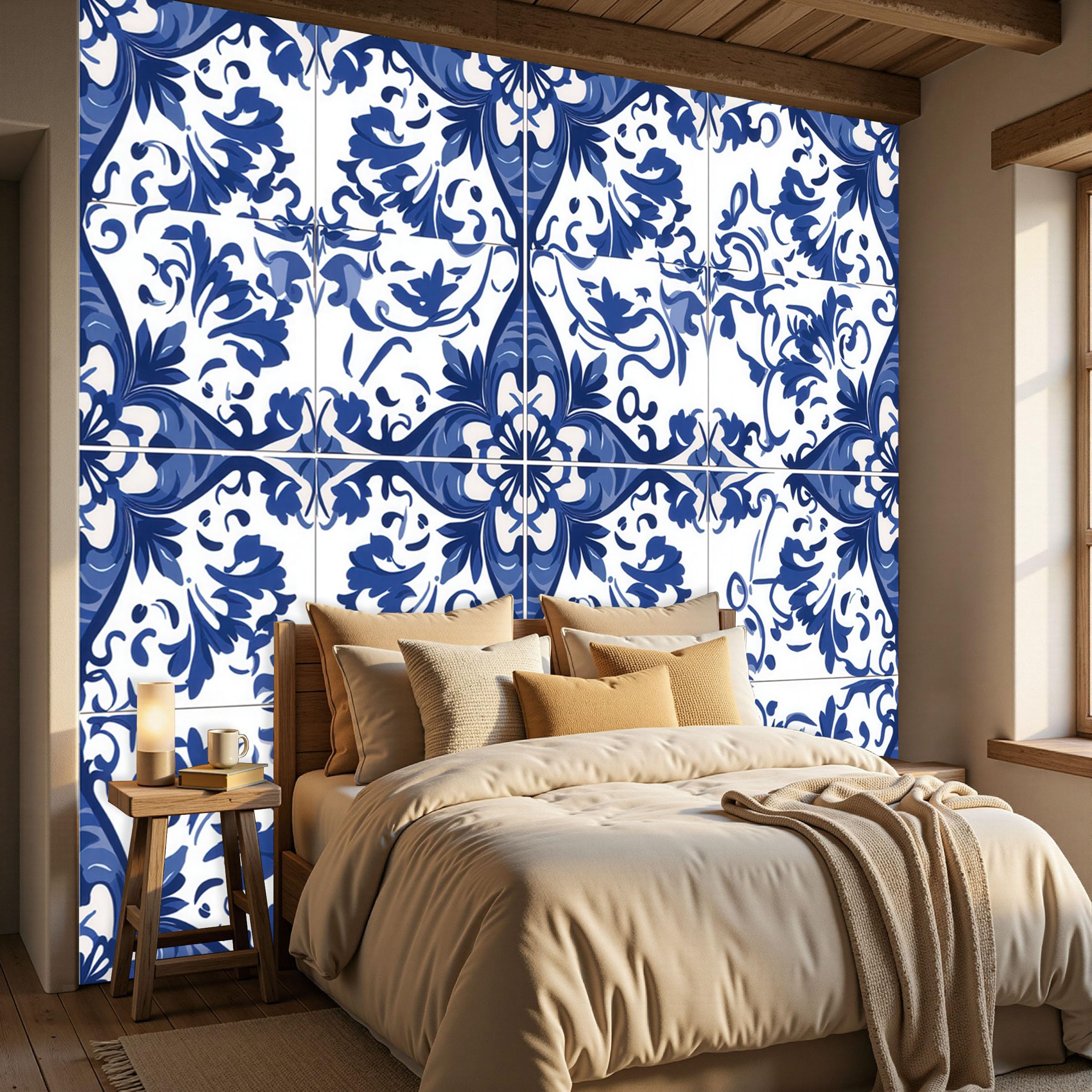 Papier peint intissé bleu masquer defauts mur decoration interieure 3D 150x105