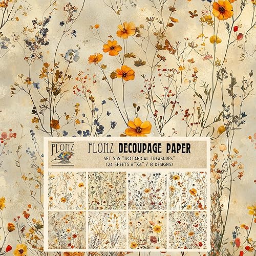 Miniatura 4 de Decoupage - Paquete de papel (24 hojas de 6 x 6 pulgadas), flores brillantes, FLONZ, papel de patrón vintage sin costuras para decoupage,