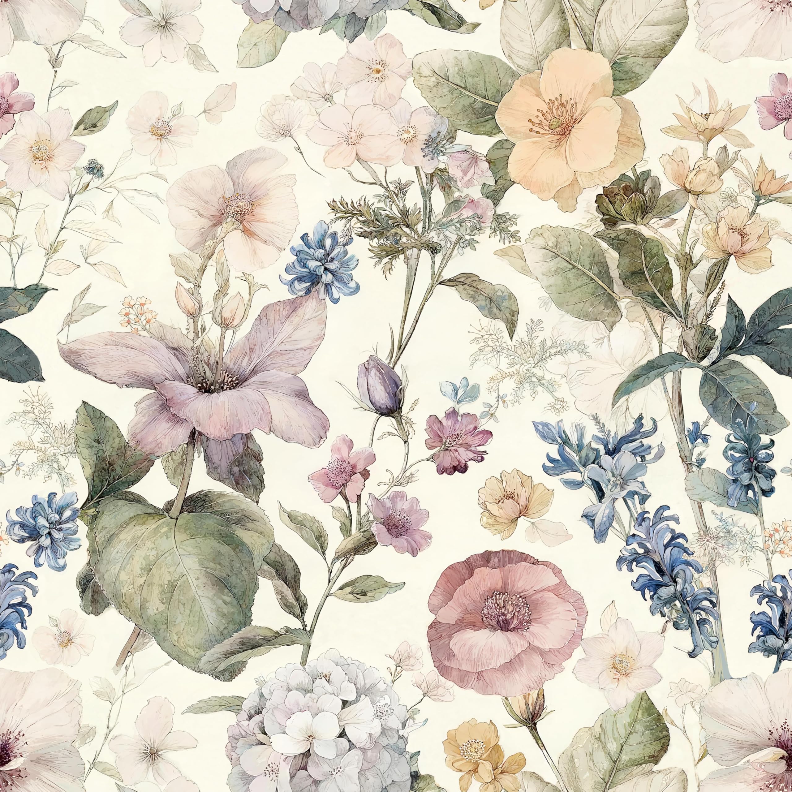 Papier peint floral de style botanique chic, vinyle auto-adhésif texturé haut de gamme