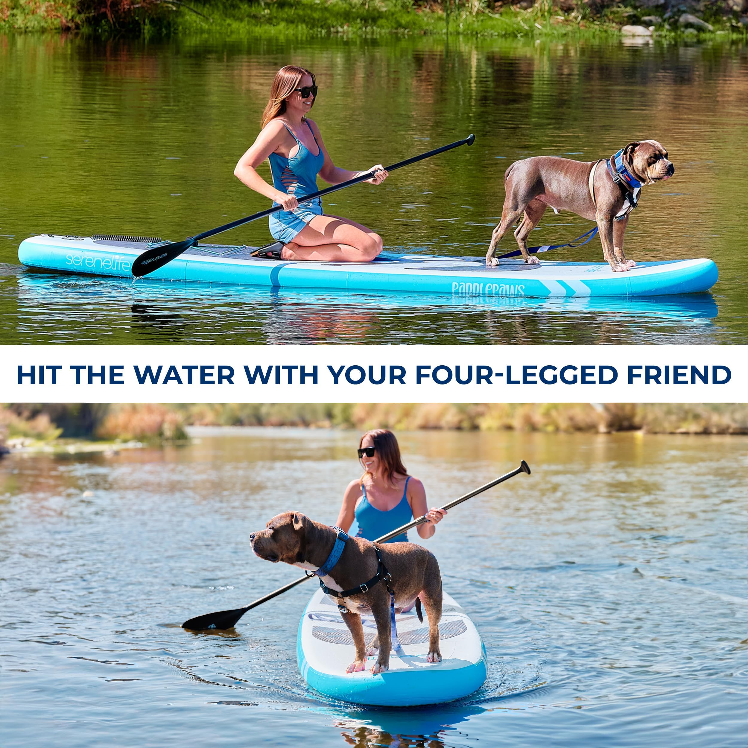 SereneLife dmuchana deska SUP 11’6” przyjazna dla zwierząt – paddleboard dla dorosłych i wspólnych przejażdżek ze zwierzętami – szerokość 35”, akcesoria premium SUP, udźwig 485 lbs
