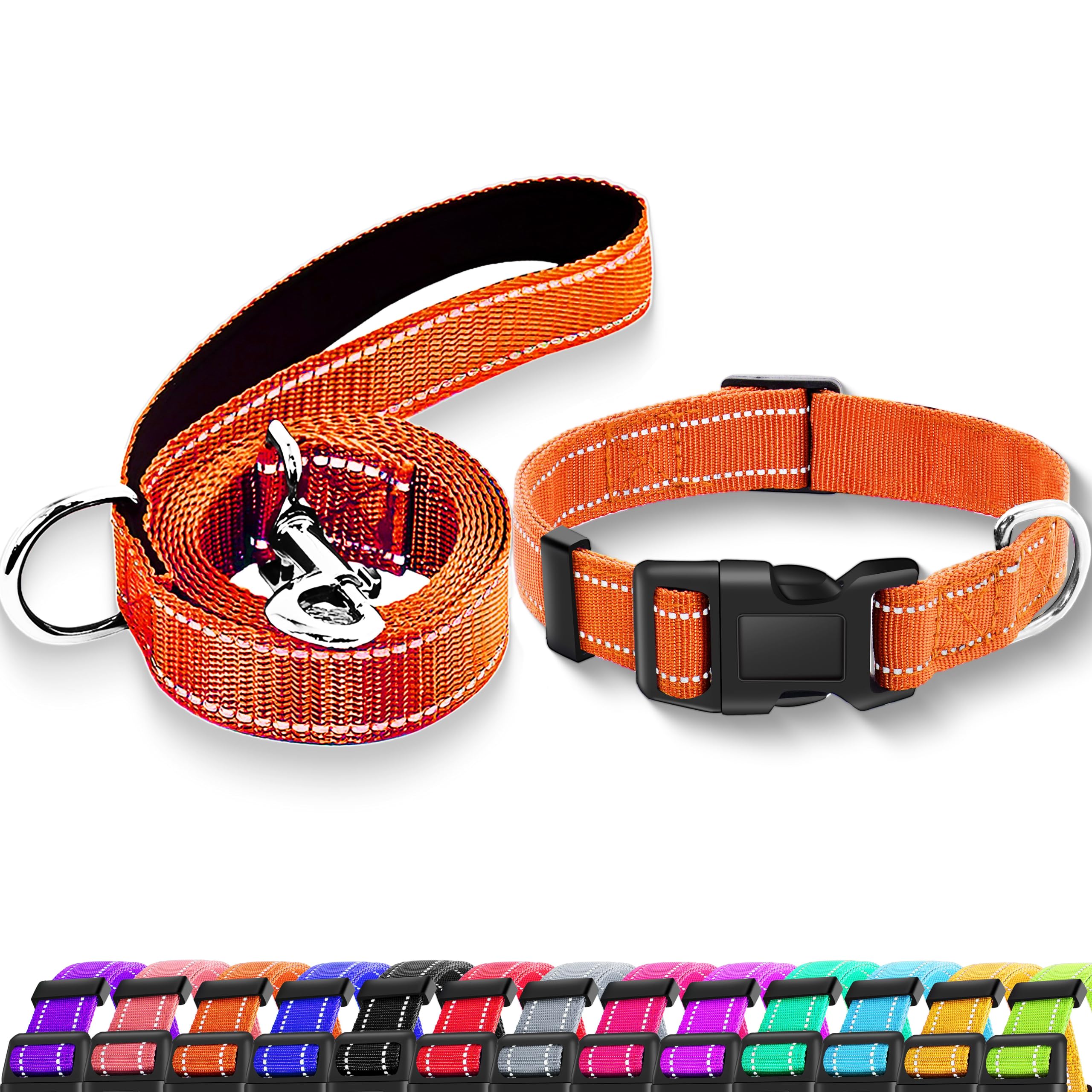 Maiiu Reflective Dog Collar with Locking Buckle, Adjustable Soft Breathable Nylon Collars for Small, Medium and Large Dogs(Collar+Leash XS Width 3/8"