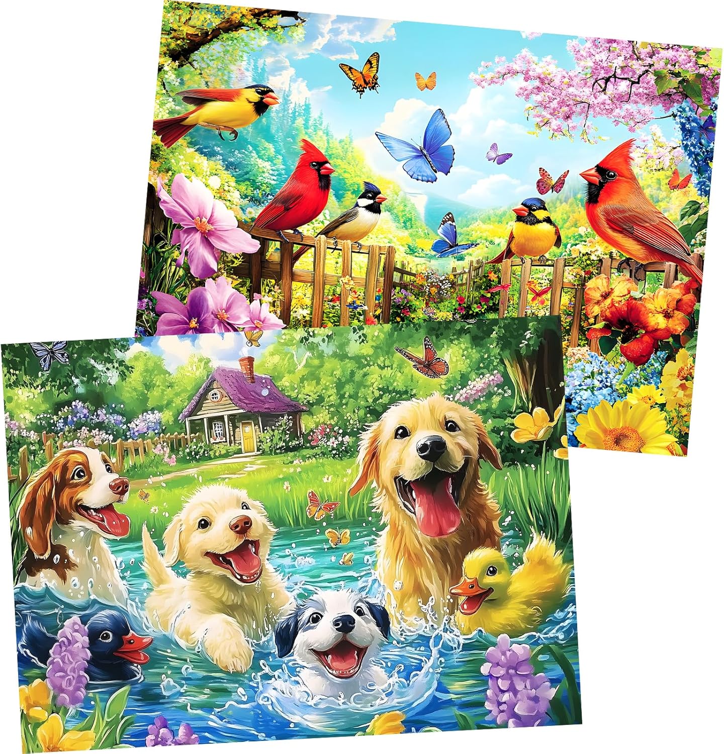 2 Pack 300 Pieces Puzzle for Adults,Autumn Puzzle Farm Jigsaw Puzzles 300 Pieces for Adults Kids Seniors Countryside Jigsaw Puzzle Premium Cardboard Puzzles for Tabletop Family Activity Gift