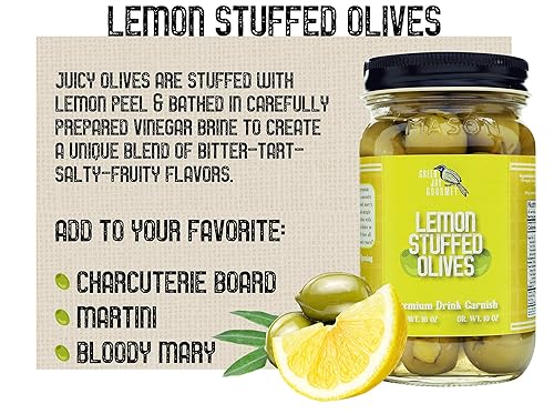 Vista 61 de Green Jay Gourmet Aceitunas rellenas de ajo - Aceitunas verdes rellenas para recetas de guarnición de cóctel y tabla de queso - Aceitunas de Martini