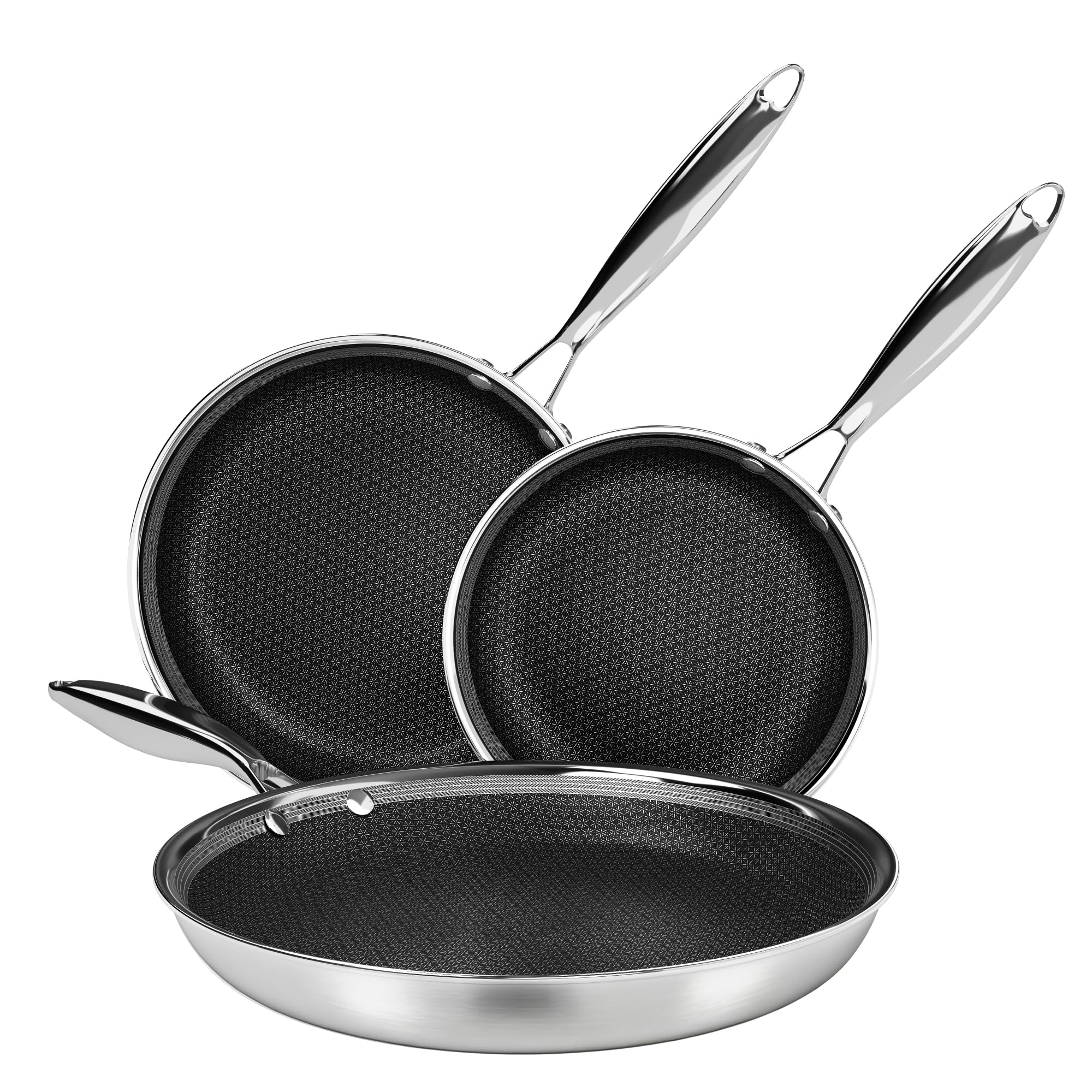 Kitchen Academy - Set di pentole e padelle antiaderenti a induzione, in acciaio inox, 3 pezzi, 20,26 e 30 cm, set di pentole con padella, rivestimento antiaderente per tutti i piani cottura
