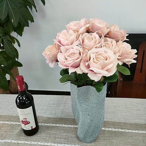 Miniatura 39 de ATFL 12 rosas artificiales de seda con flores de color rosa, rosas artificiales a granel, diámetro floral de 4 pulgadas, rosa artificial de seda