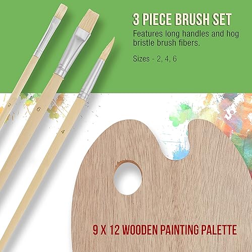 Miniatura 4 de US Art Supply - Set de paleta de madera con 6 unidades de acrílico y set de 3 unidades de brochas.