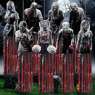 8 Pcs Horror Halloween Zombie Outdoor Hanging Decorations with Tassels Bloody Scary Yard Decoration for Outside 3.3ft Windsocks for Wall Tree Home Lawn Yard Party Supplies Garden Decor