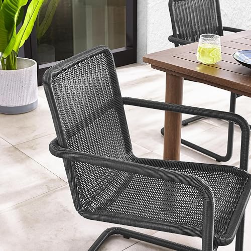 Miniatura 2 de Modway Abacus - Juego de 2 sillas de comedor de mimbre para exteriores, color pizarra