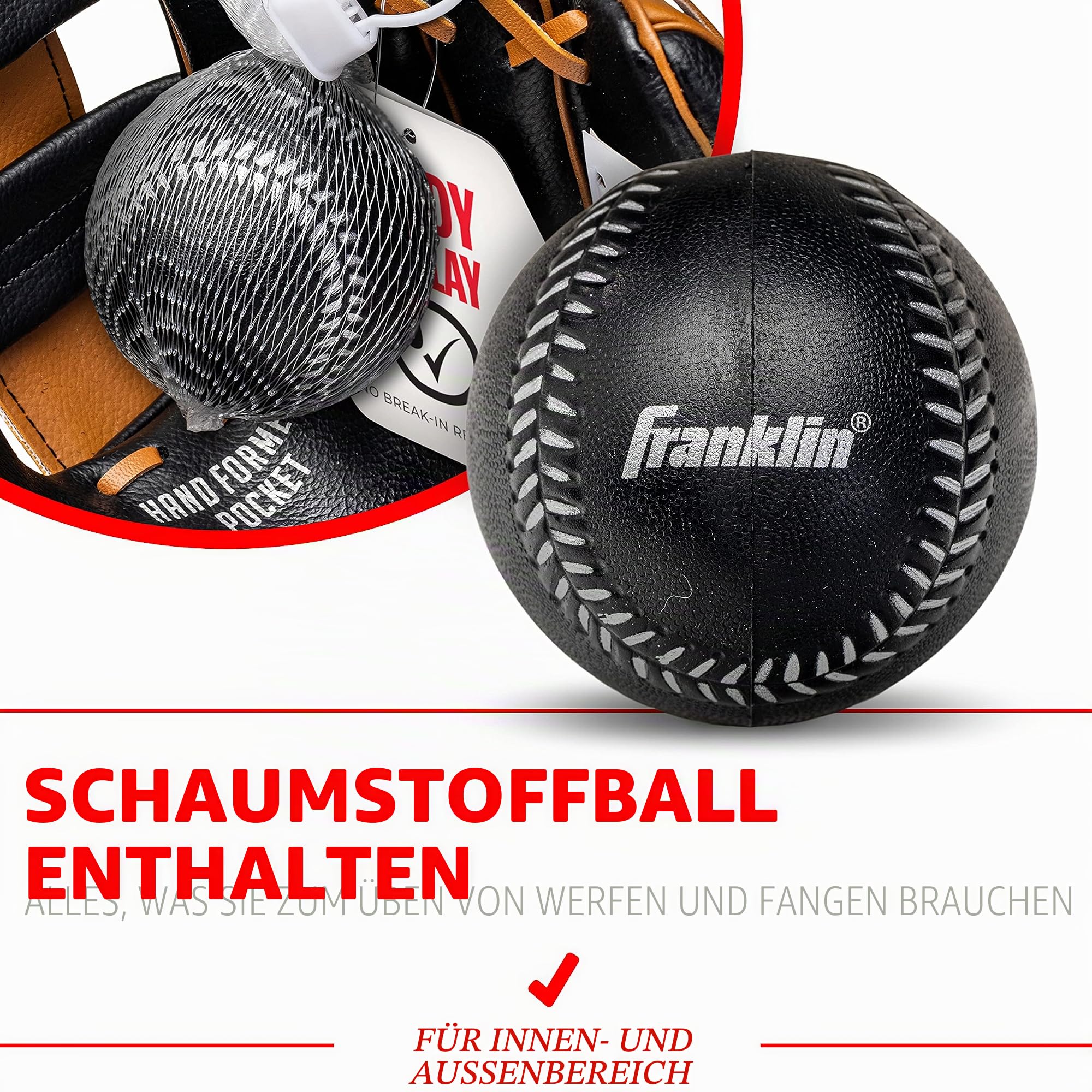 Franklin Sports RTP Kinder Baseballhandschuhe – Teeball-Handschuh + Ball Set – Jungen + Mädchen Teeball Handschuh Set – Kinder + Kleinkinder – 24,1 cm
