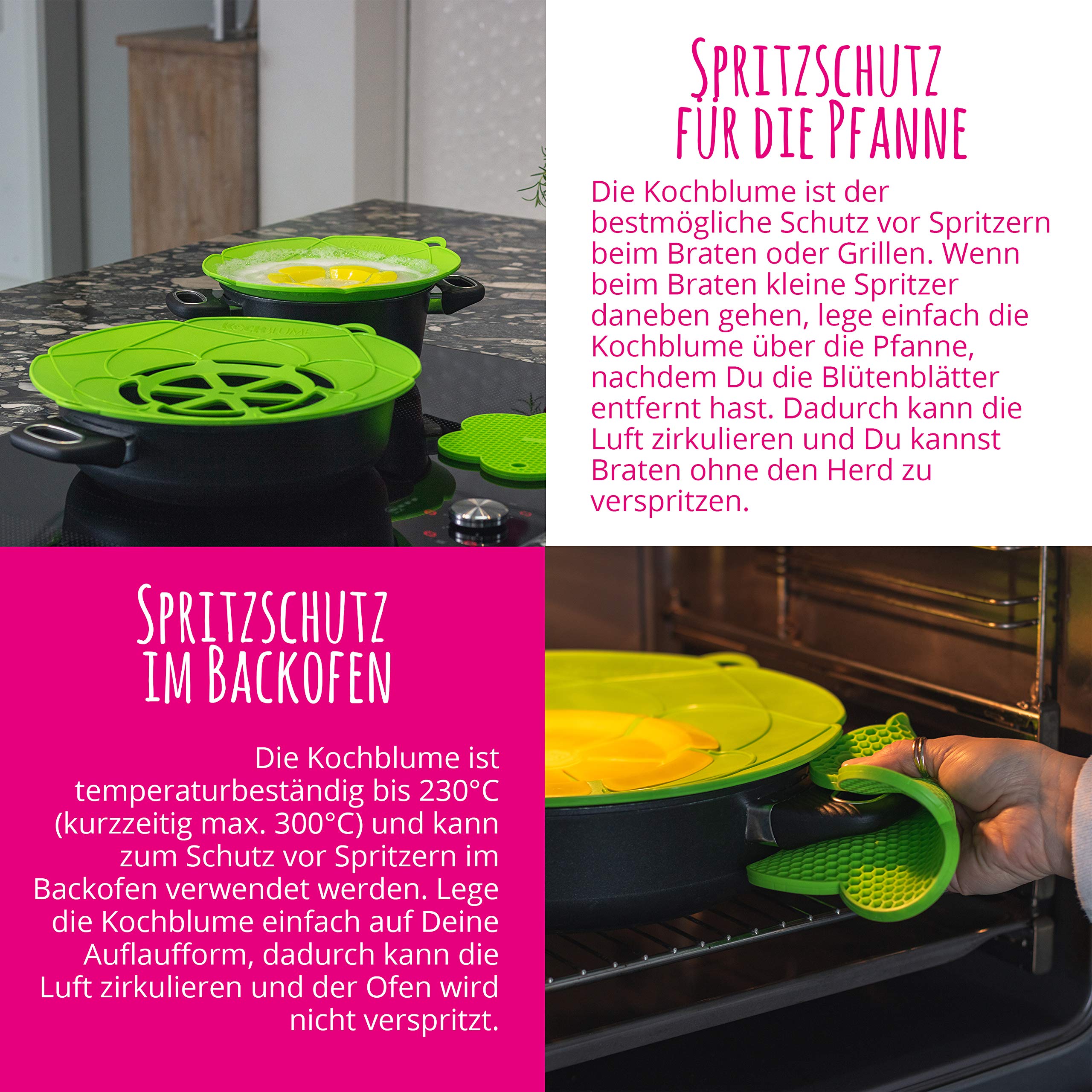 Kochblume Spar-Set für Töpfe von 14 bis 24 cm mit Microfasertuch als Set | Silikon Überkochschutz für Töpfe und Pfannen (anthrazit)
