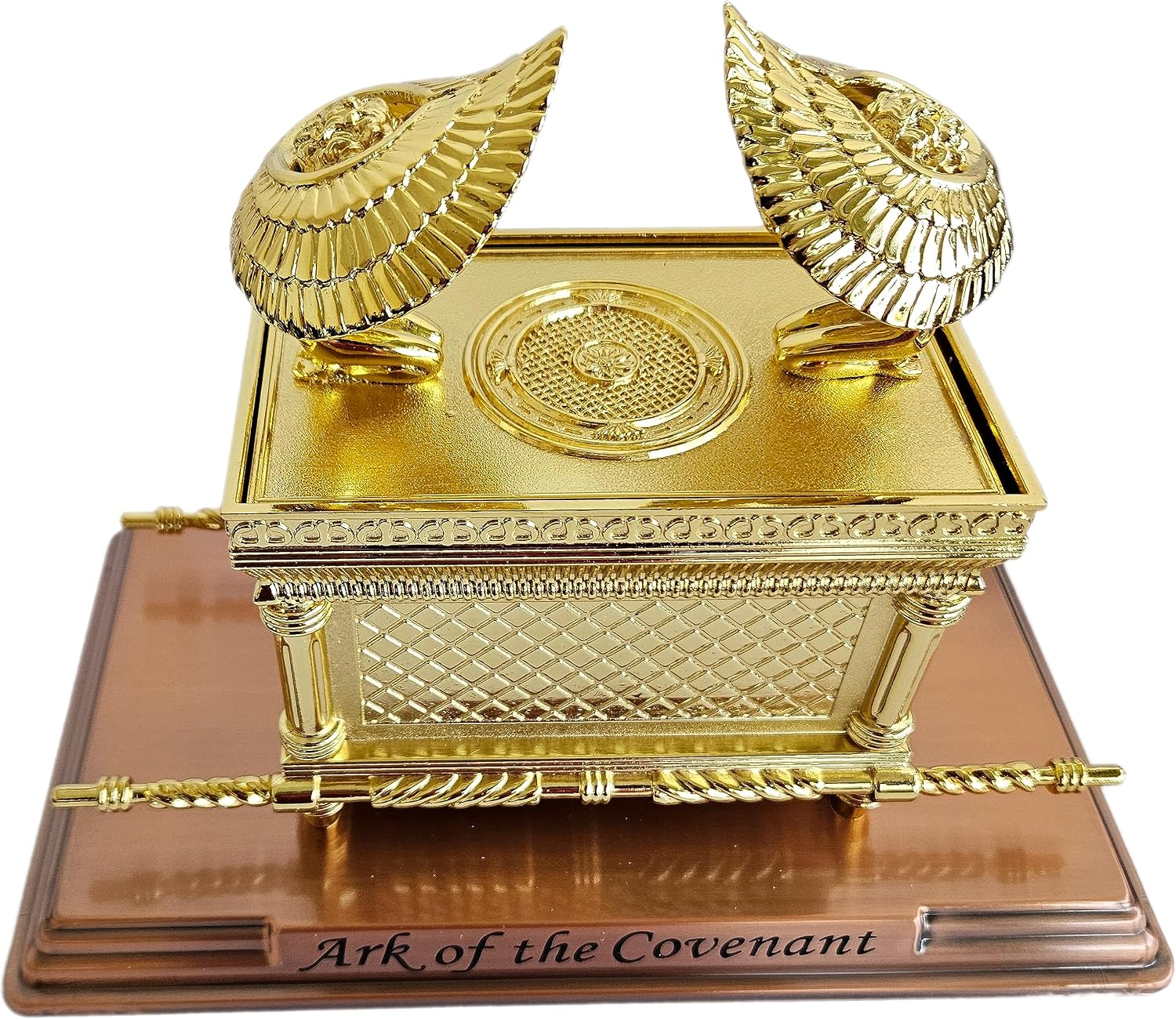 Holy Land Market ArkMedSet Replica of the Ark of the Covenant - Gold Plated Medium Tabletop Display, Includes Aaron's Rod & Manna Vessel