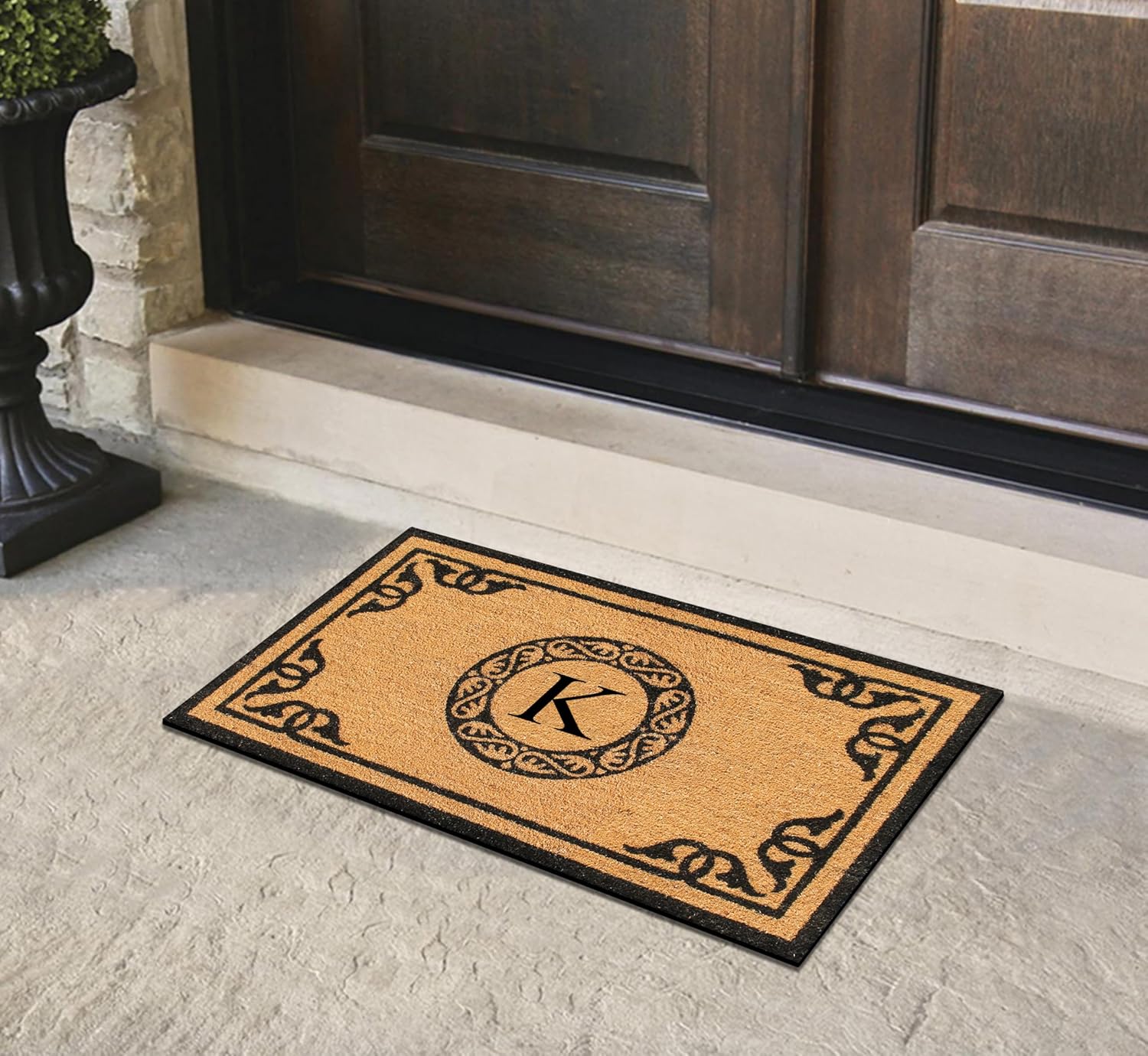 A1HC Natural Coir Monogrammed Doormat for Outside Entrance, Anti-Shed Treated Mats, Heavy Duty Durable EntryMat, Easy to Clean Front Door Mat - K, 24" X 39"