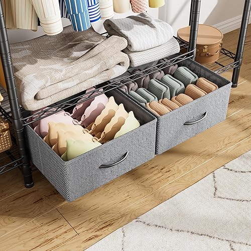 Vista 5 de Perchero para ropa Armario: organizador y almacenamiento de ropa con estantes, resistente para colgar ropa, portátil, ajustable, negro, 15.8