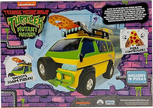 Miniatura 4 de Teenage Mutant Ninja Turtles Juguete de Pizza Blaster RC Vehículo con 6 lanzadores de pizza de espuma, juguete de control remoto TMNT para niños,