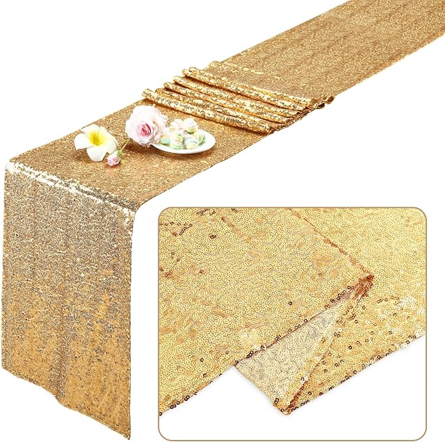 Kesote Glitter Gold Table Runner for Party Supplies Sequin Table Clothes for Birthday Party Baby Shower Wedding Engagement 108 x 12 inches