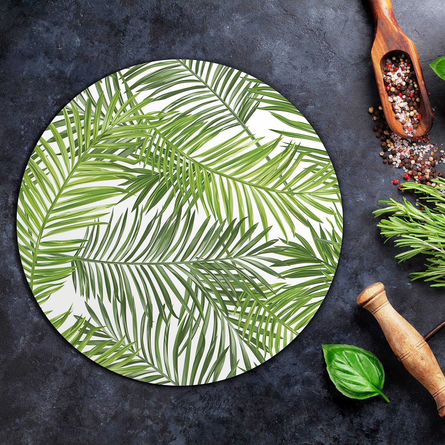 Coloray Glas Schneidebrett 40cm Herdabdeckplatte Servieren von Speisen Spritzschutz Glasabdeckplatte Gehärtetes Glas Induktionsherdabdeckung - Palmblatt
