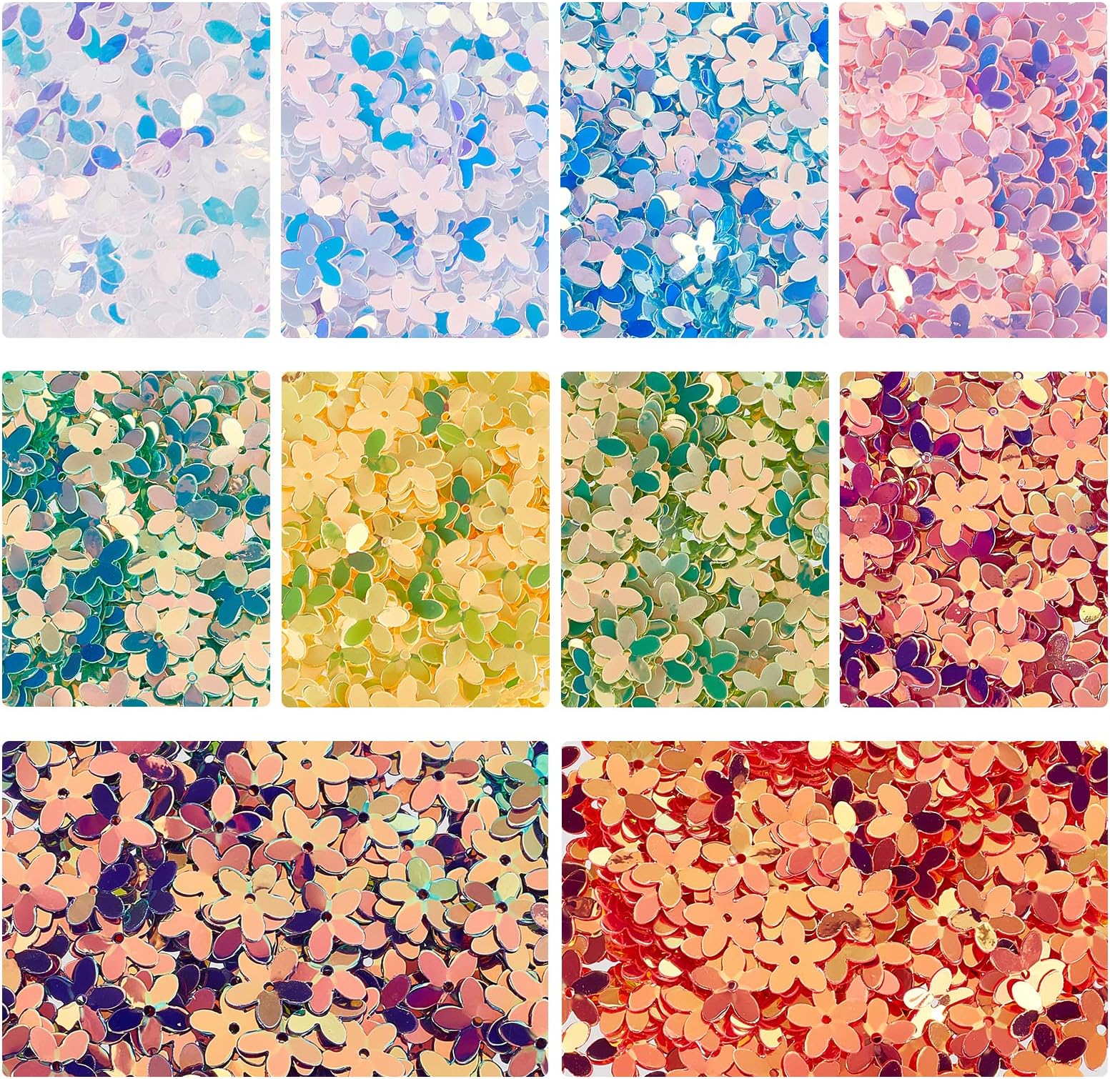 OLYCRAFT 3200Pcs 10MM Loose Sequins Beads 3D Flower Shape Sequins Embroidery Spangles 10 Colors Plastic Paillette for Sewing Embroidery Applique Knitting DIY Arts Crafts - 0.4 Inch