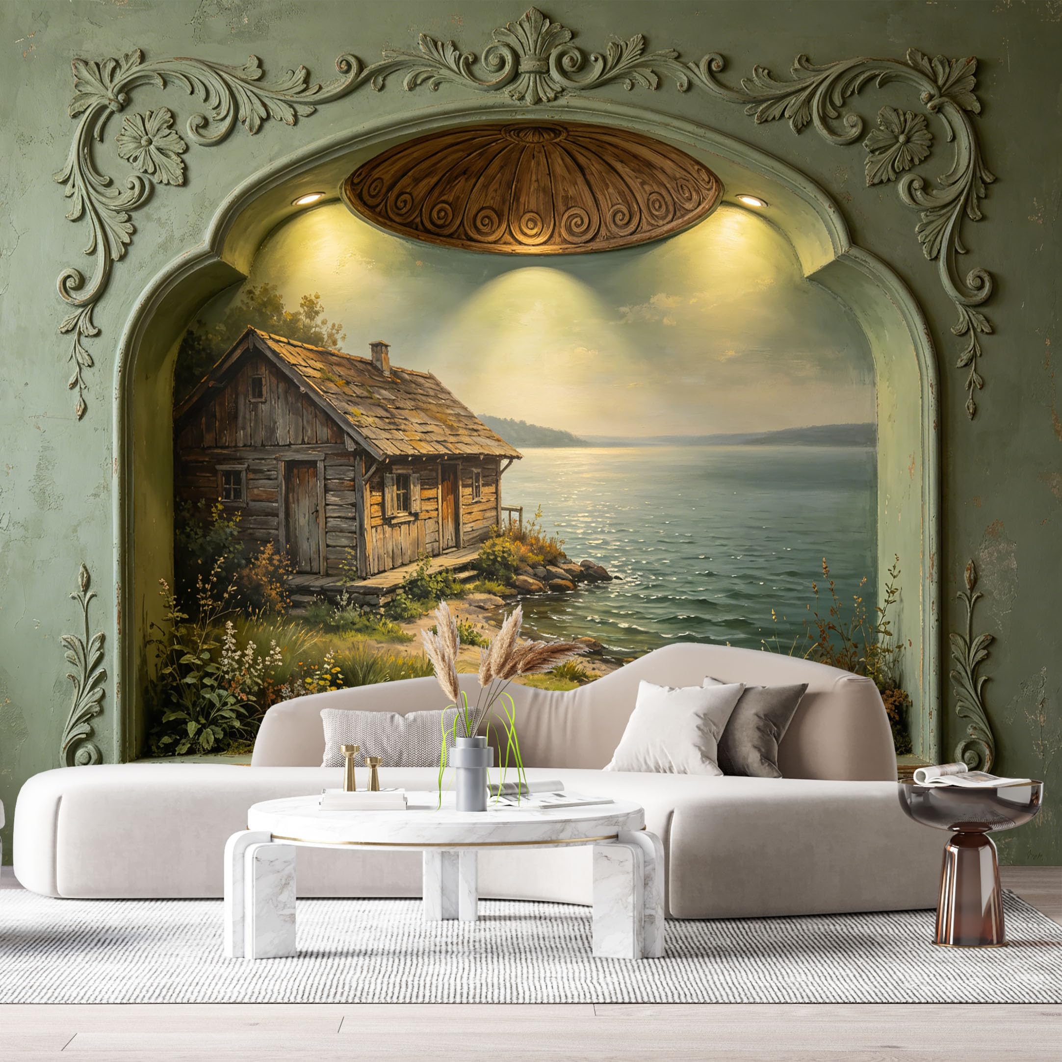 Custom Size Wall Murals Coastal Landscape Ocean Watercolor 3D Trompe L'Oeil SelfAdhesiveWall Fabric Removable Wallpaper Wall Decor for Living Room Bedroom Bathroom