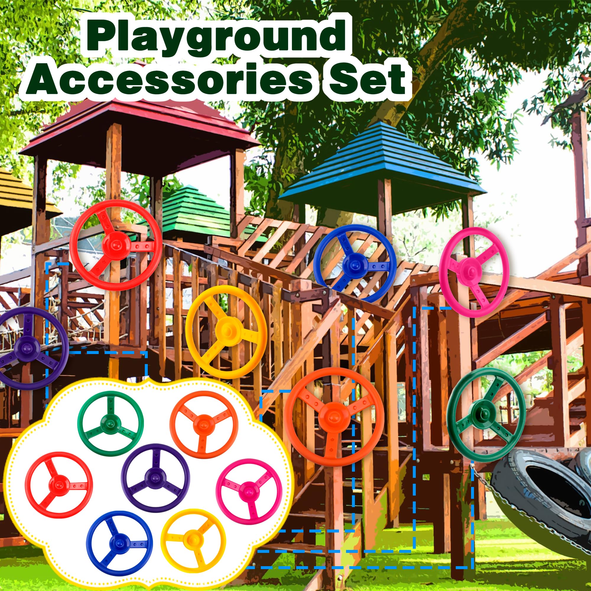 Juego de accesorios de volante de plástico para patio trasero, casa de árbol, parque infantil, gimnasio de selva (1, naranja) 7
