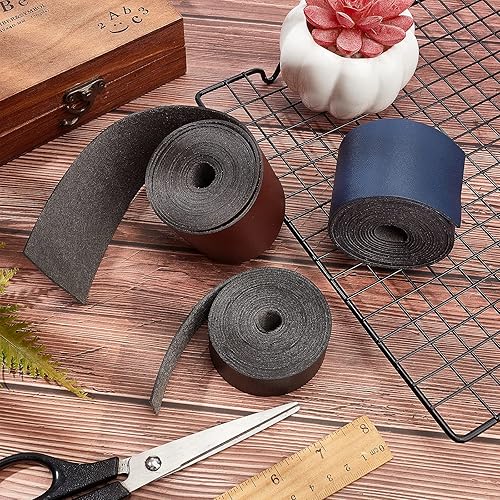 Miniatura 4 de GORGECRAFT Tiras de cuero de 2 pulgadas de ancho, cordón plano de 78 pulgadas de largo, para hacer bolsas, cinturón de cuero, asas de muebles, café