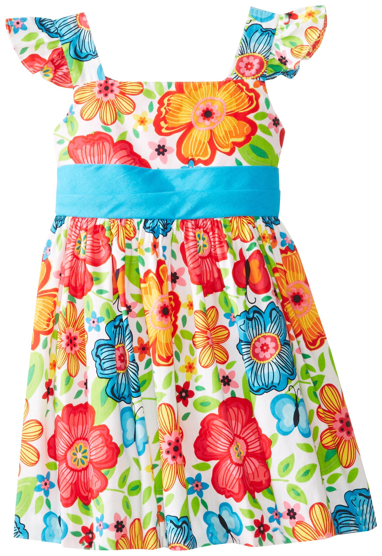 Rare Editions Little Girls' Turquoise Floral Open Back Dress