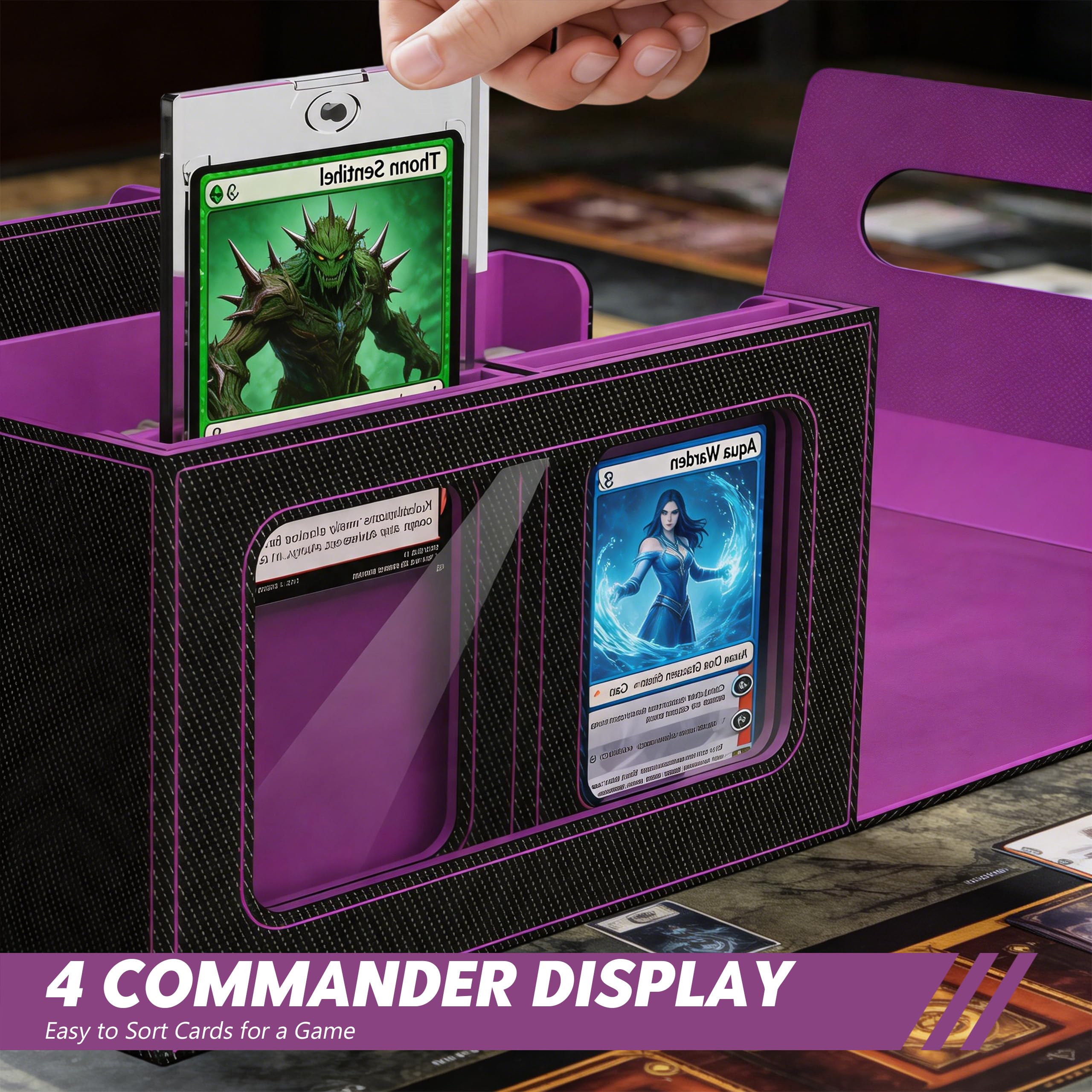 Caja de cartas coleccionables 6 en 1 con compartimento para dados, caja magnética Commander Deck Box con 4 divisores de tarjetas Toploader Tarjetero con pantalla Commander para MTG TCG CCG