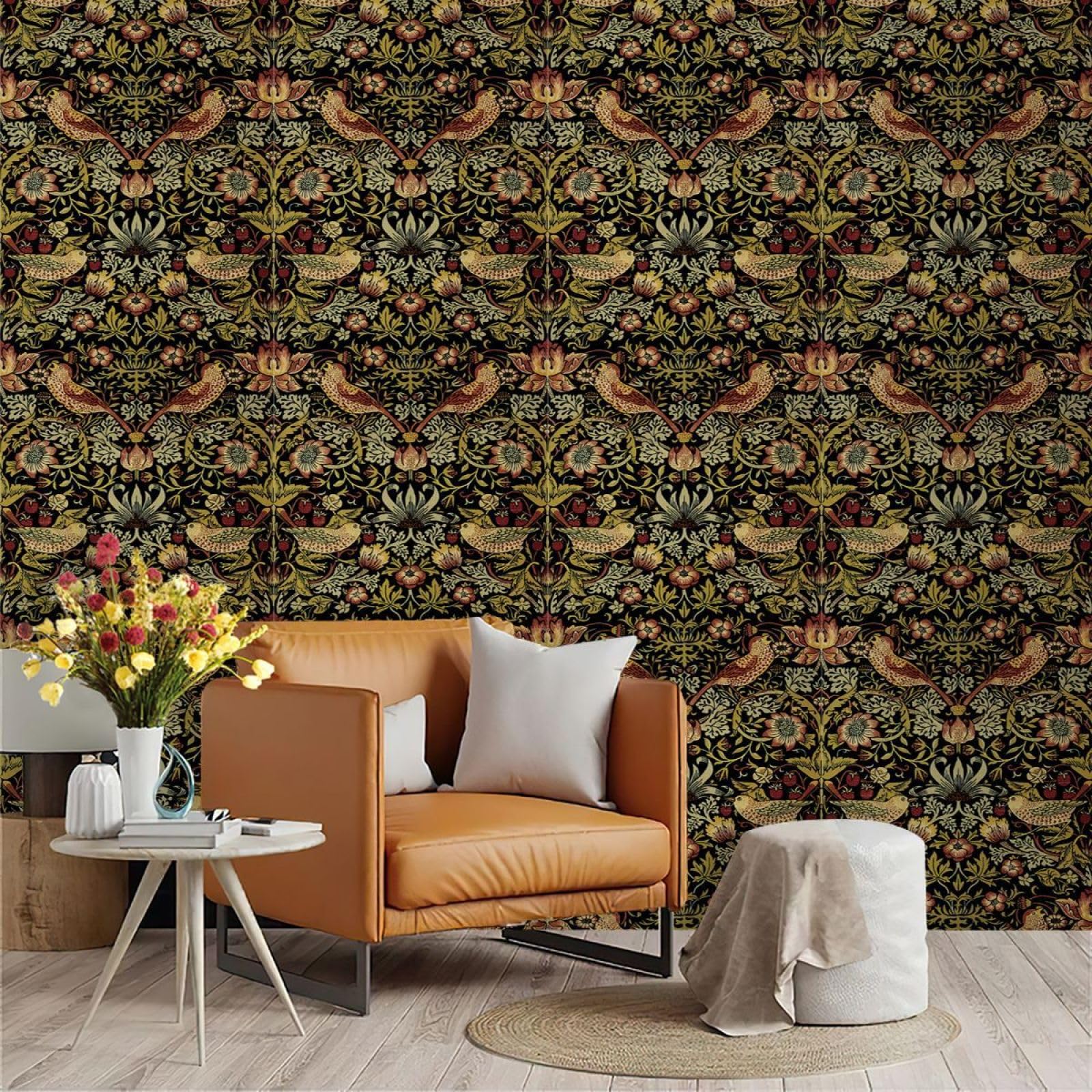 Zahhyg Red Wallpaper Bird Peel And Stick Self Adhesive Wallpaper For Living Room Waterproof Vinyl, Art Deco Thicken Sticky Back Plastic Removable