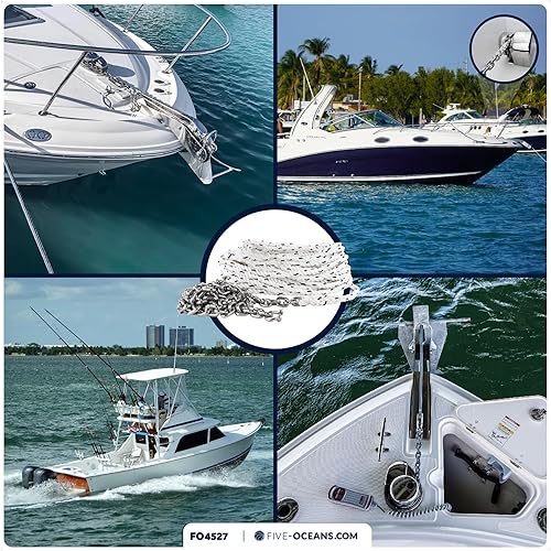 Vista 34 de Five Oceans Windlass Anchor Rode y cadena, cuerda de anclaje empalmada a mano y kit de cadena, cuerda de nailon de 3 hebras, cadena de acero