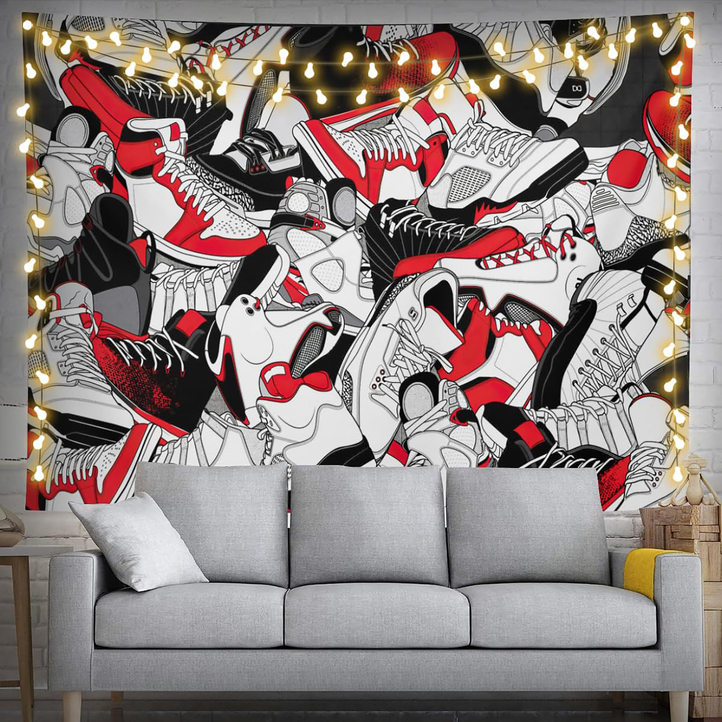 Narikuto Retro Basketball Tapestry Wall Hanging Party Decorations Sport Shoes Poster Sneaker Ball Sneaker Head Backdrops Banner Birthday Celebration Basketball-Themed Bedroom Aesthetic Room80 x60