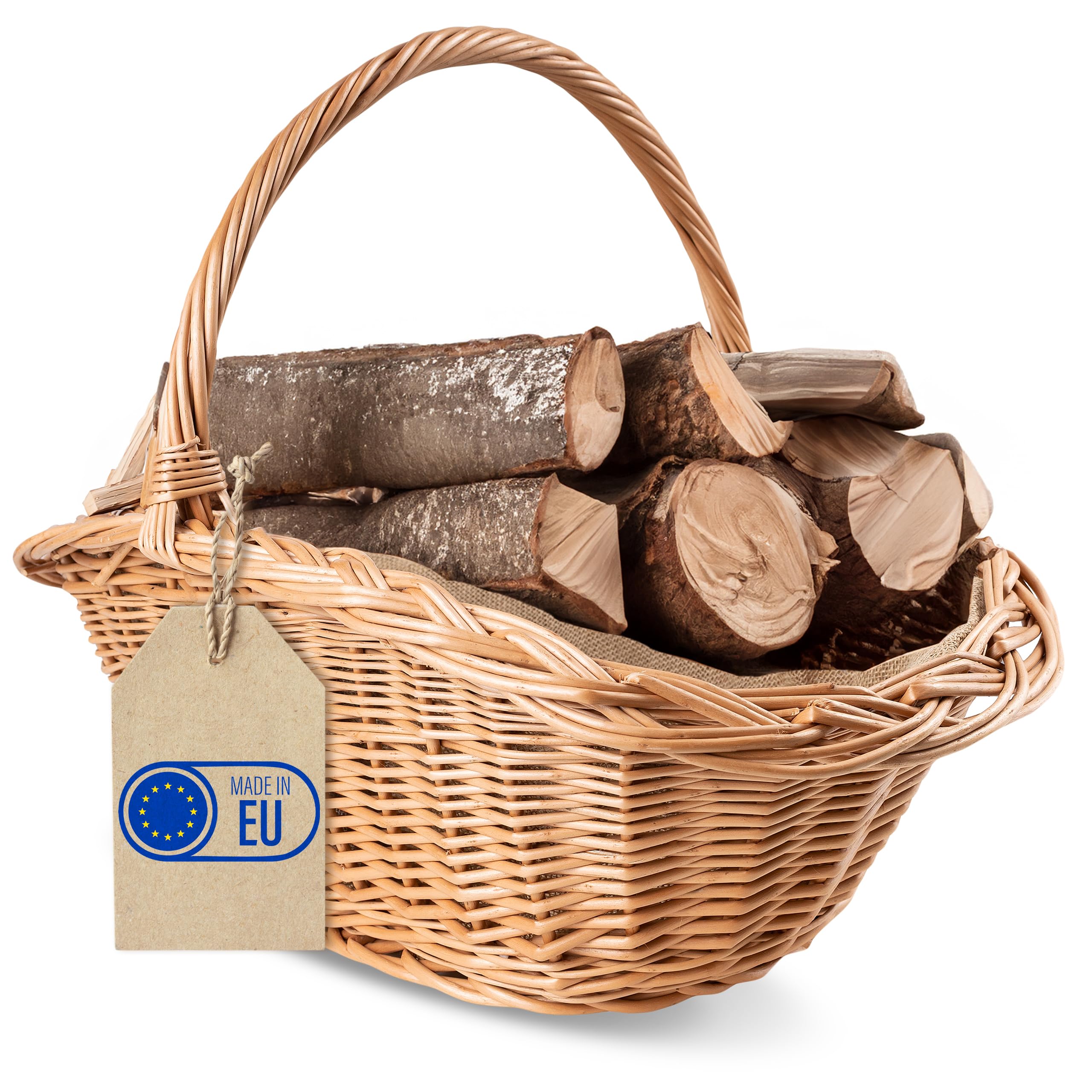 Creative Home Rieten Mand met Handvat voor Openhaardhoutopslag Jute | 50 x 34 x 50 cm Grote Rechthoekige Licht | Handgeweven Handgemaakt Duurzaam | Natuurlijk Bruin Dikke Wilg | Multifunctioneel