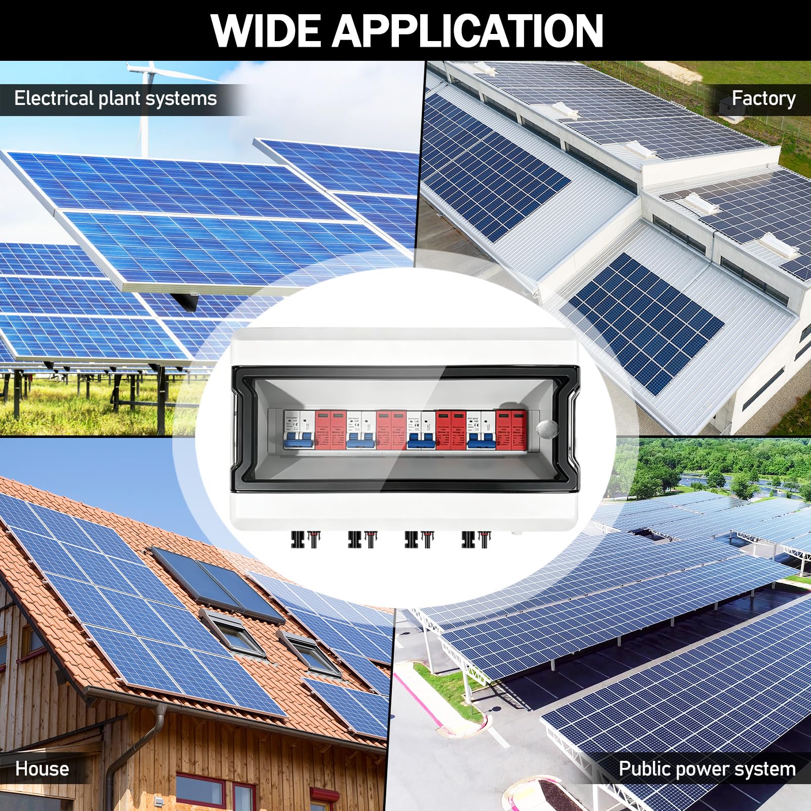 Zabezpieczenie przeciwprzepięciowe PV DC, wyłącznik odgromowy, wyłącznik nadprądowy, DC 4 struny, 500 V, 40 A, ochrona przed napięciem, wodoszczelność IP65, skrzynka przyłączeniowa solarna do