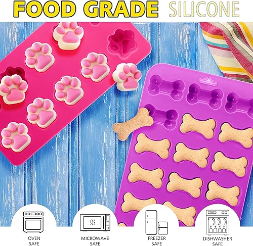 Miniatura 2 de Anaeat Moldes de silicona reutilizables con forma de pata de perro y hueso, bandeja flexible y antiadherente, molde para hacer dulces y chocolate