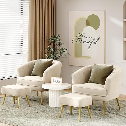 Miniatura 5 de SHINEBOOM Sillas decorativas de terciopelo con otomana para sala de estar dormitorio oficina ocio tapizadas sofá individual silla de brazo silla