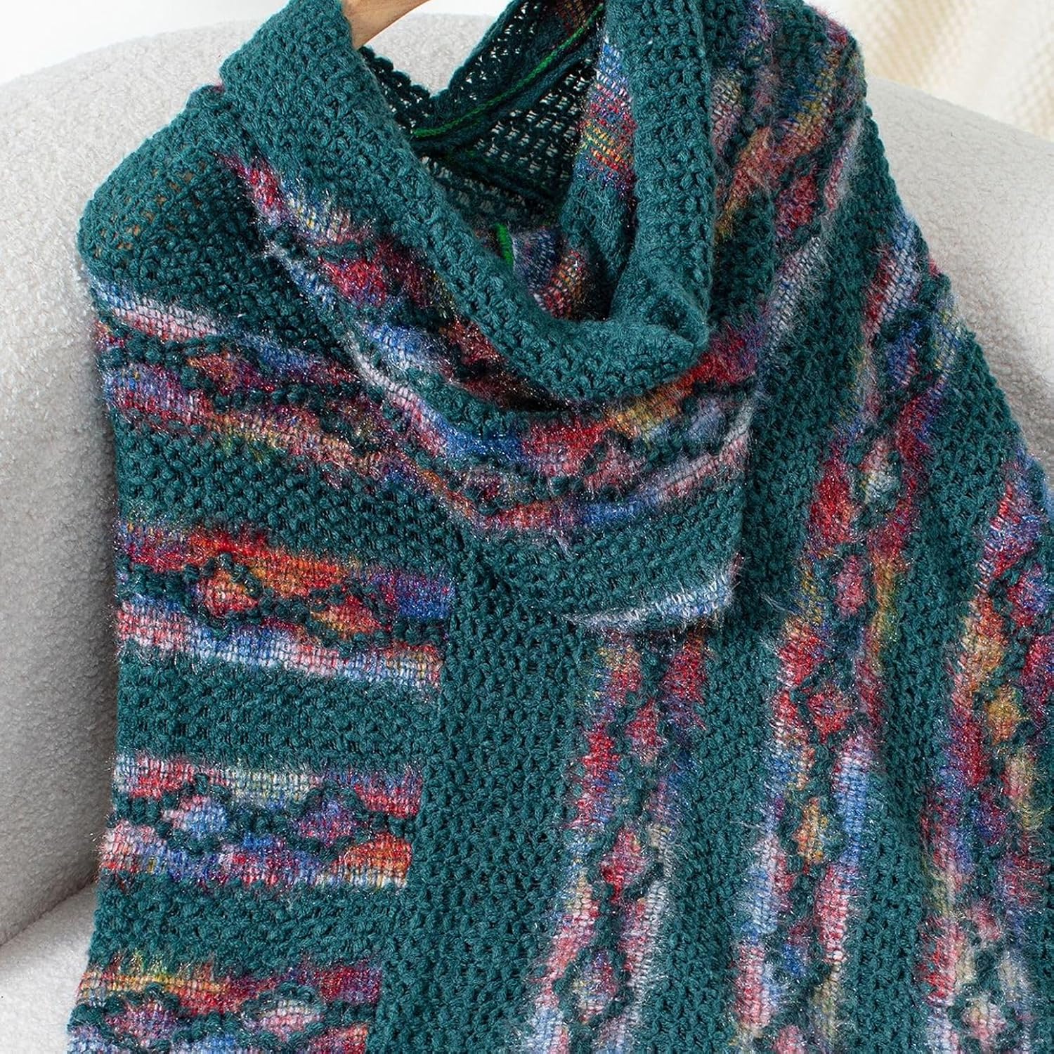 Women's Hooded Poncho Long Fringe Capes Boho Knit Shawl Wraps Mexican Hoodie Soft Asymmetrical Warm Pullover - Image 4