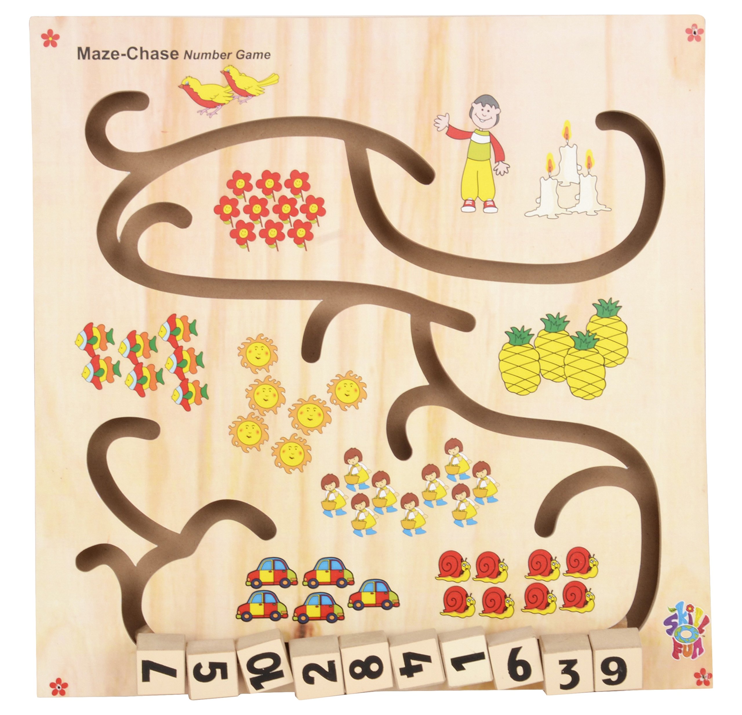 Skillofun - H-21SE Wooden Maze Chase - Number Game, Multi Color