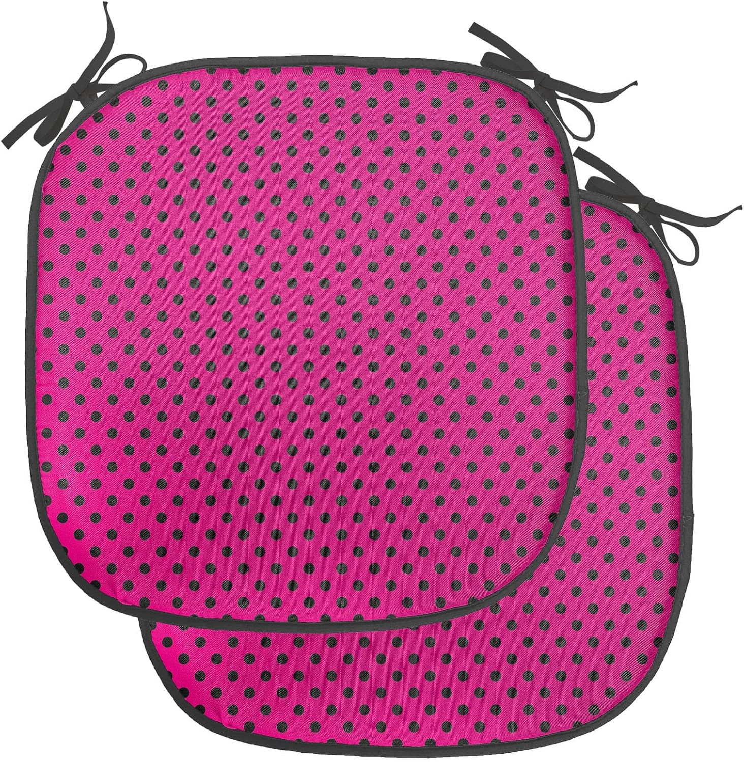 Ambesonne Hot Pink Chair Seating Cushion Set of 4, Pop Art Inspired Design Retro Pattern of Black Polka Dots Classical Spotted, Anti-Slip Seat Padding for Kitchen & Patio, 16"x16", Hot Pink Black