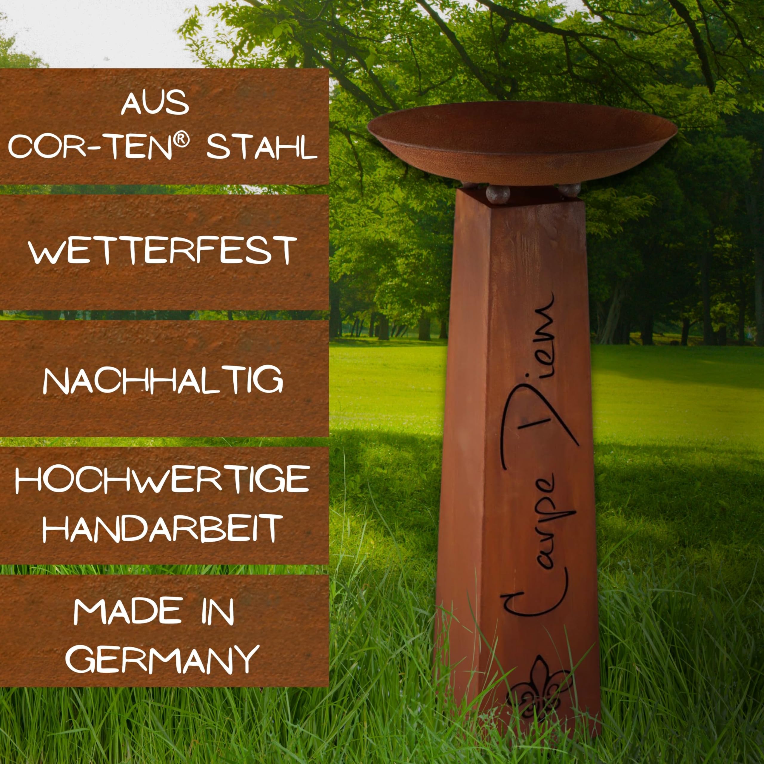 Rostikal Blumensäule 110 cm mit runder Pflanzschale 47 - Gartendeko Für Draußen Wetterfest, Deko Garten, Garten Deko Draußen - Wetterfeste Deko Für Ihren Outdoor-Bereich