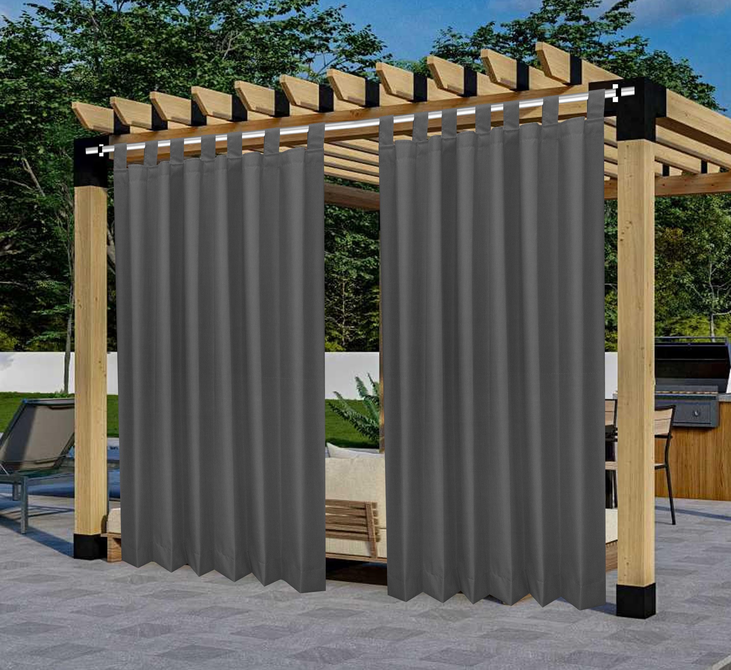 GREEN DECOR Polyester 300GSM Fabric Waterproof Rain & Sun Blockage Curtains(Grey 4.5 X 5.5 Feet,Pack of 2) with Top Style Loop Used for Door,Balcony,Outdoor & Indoor Area