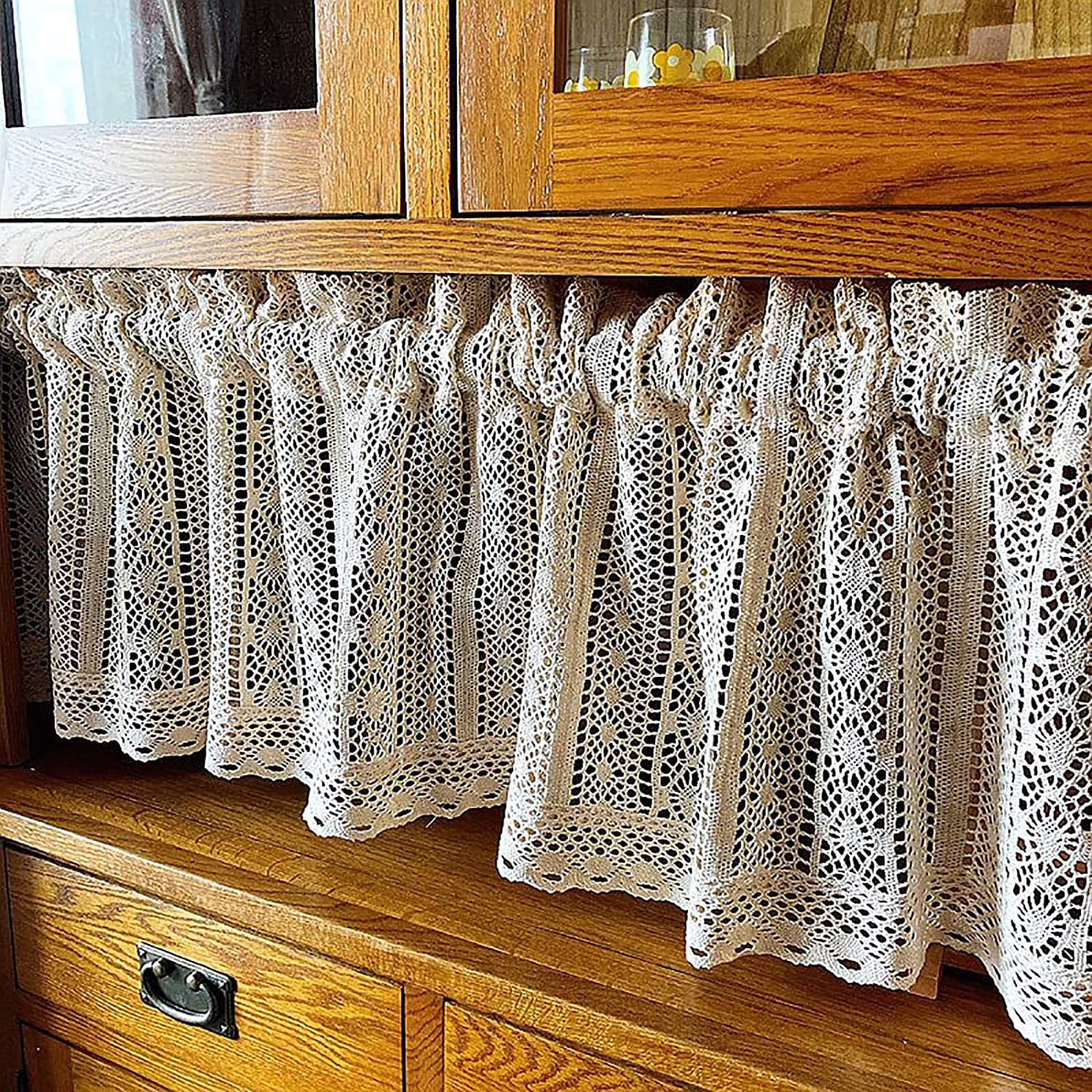 Tices courtes en lin et coton beige 85x45cm pour fenêtres de chambre