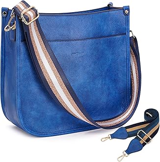 HKCLUFCrossbody Bags for Women Trendy Vegan Leather Hobo Handbags With 2PCS Adjustable Guitar Strap Shoulder Bucket Bags