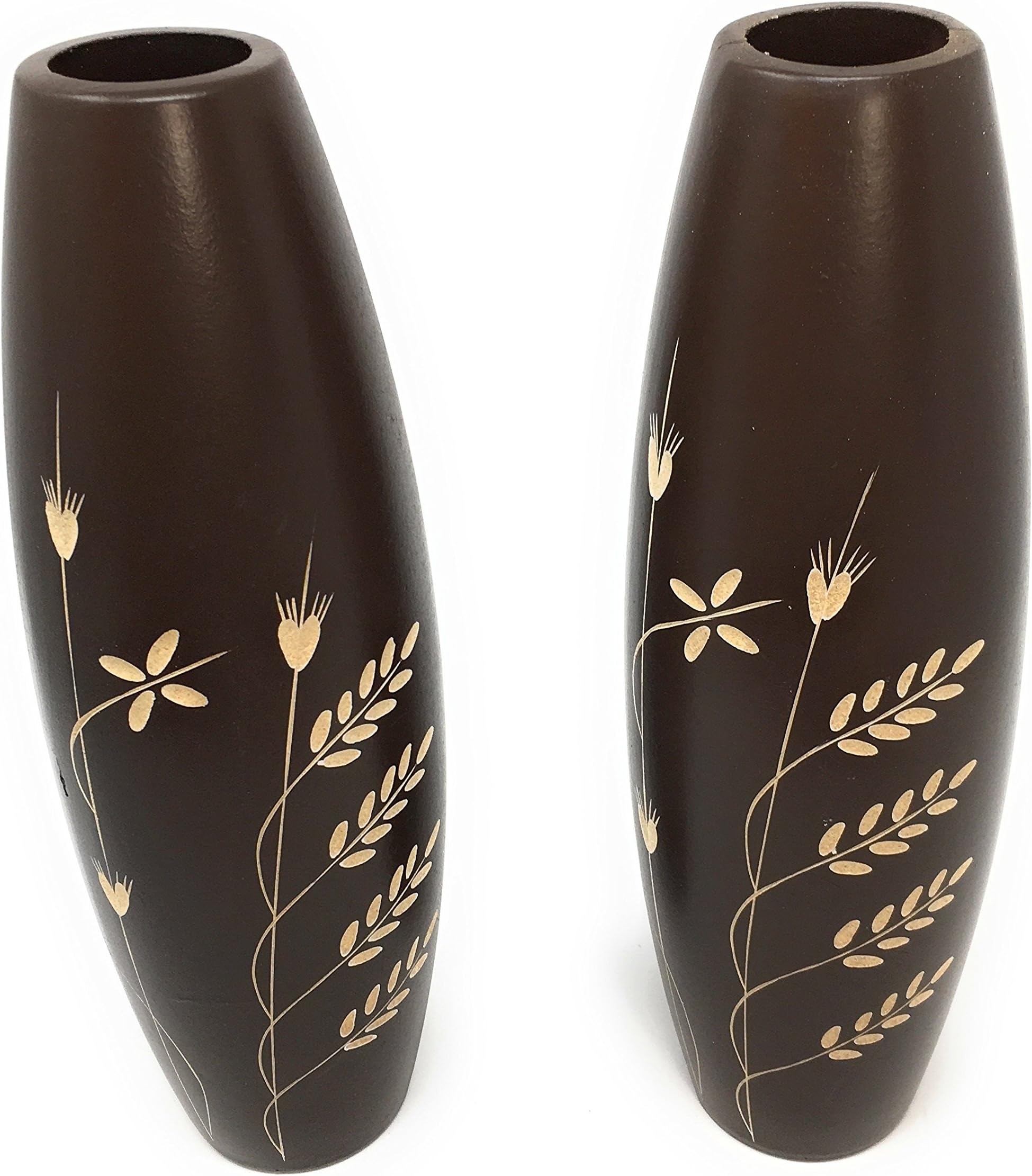 Perfect for displaying dried grasses and flowers. PAIR of 2 Brown wooden vases 30 cm tall