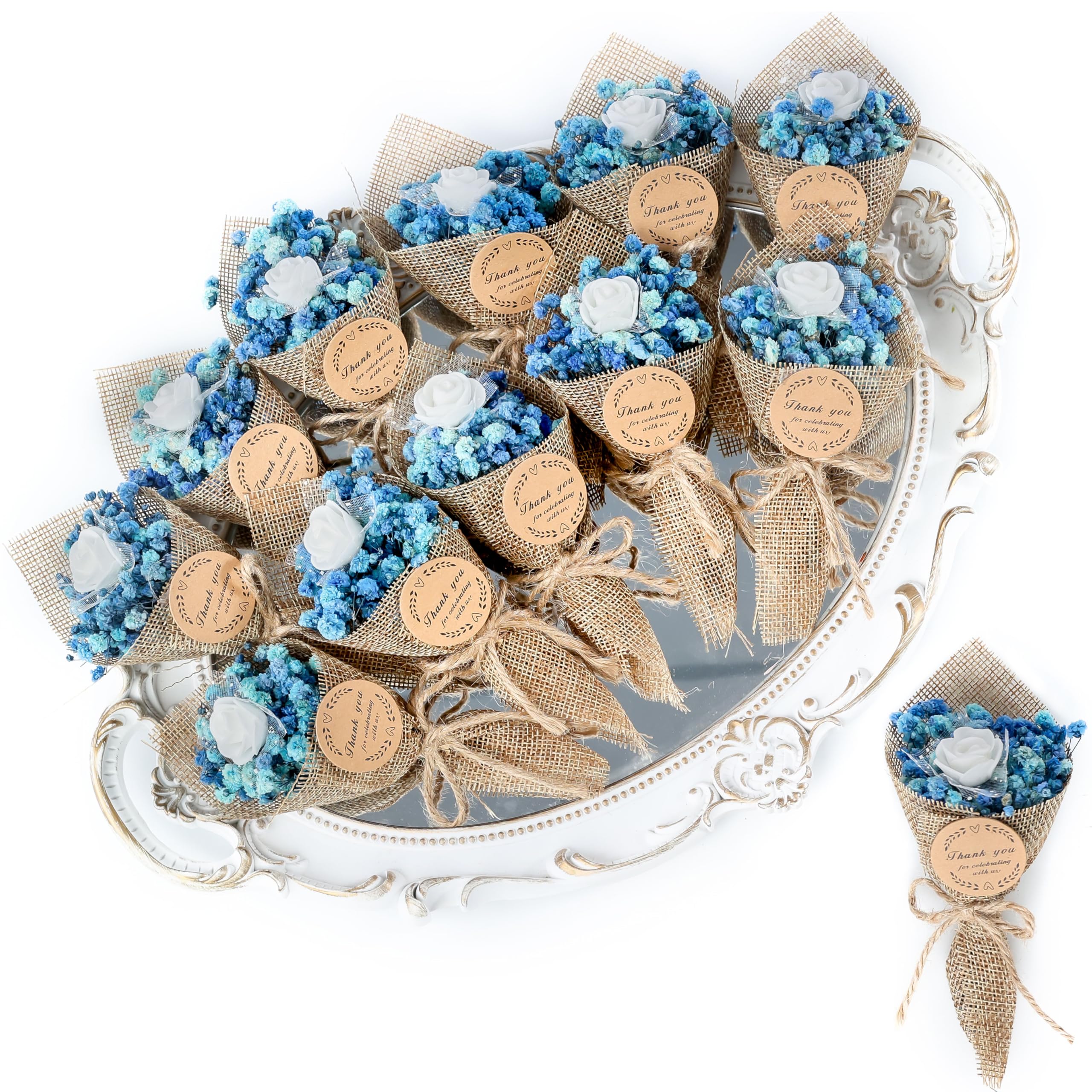 Photo 1 of 20-Piece set Mini Magnet Dried Flowers Bouquet for Wedding Favors for Guests, Baby Shower Party Favors, Bridal Shower Gifts, Baptism, Thank You Favor. (navy blue)