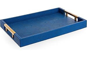 Modern Navy Blue Rectangle Shagreen Decorative Tray