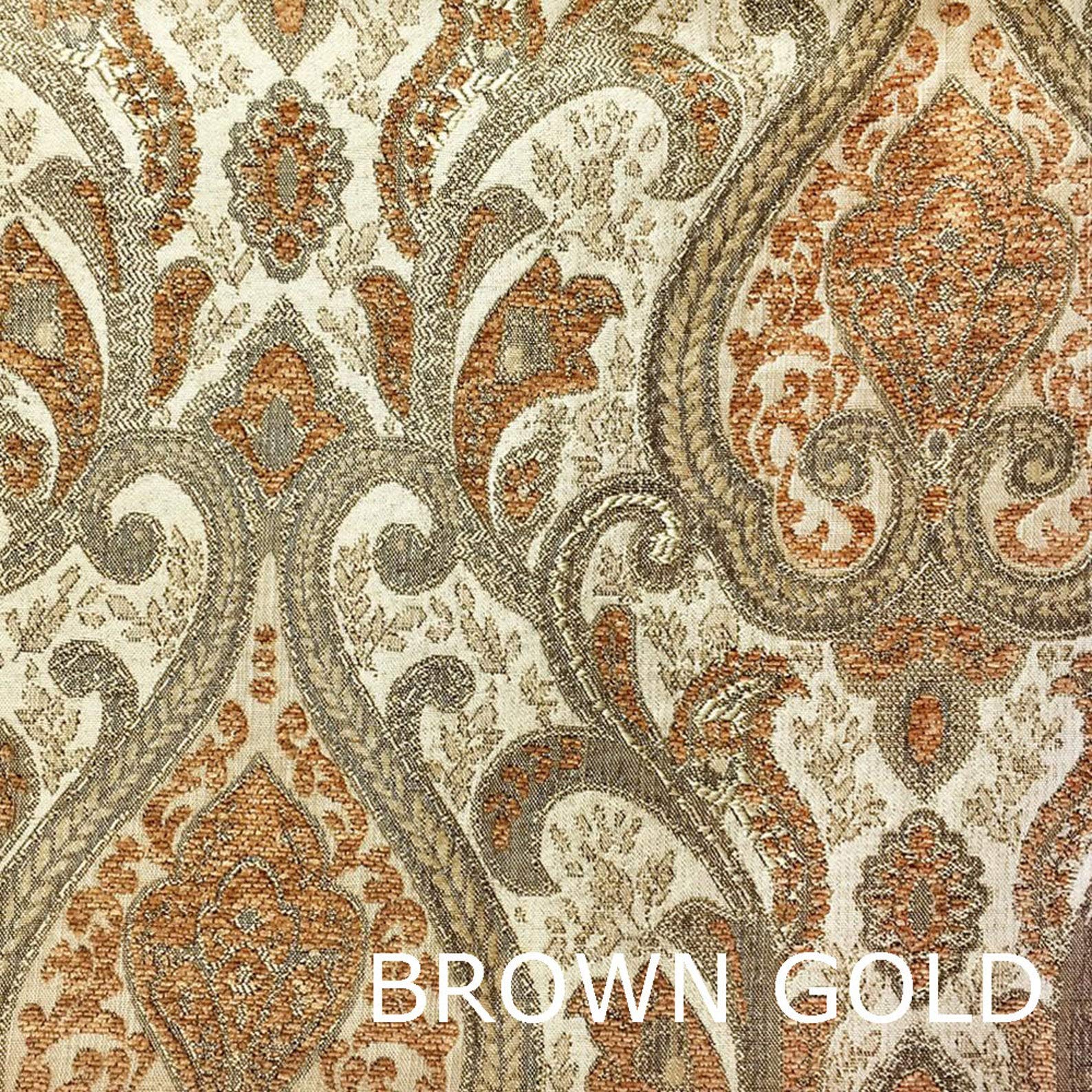FREER NOMAD 3 ColorsVersailles Damask Chenille Brocade Jacquard FabricDrapery, Upholstery, Decor, CostumeRed, Gold,Fabric by The Yard, Brown
