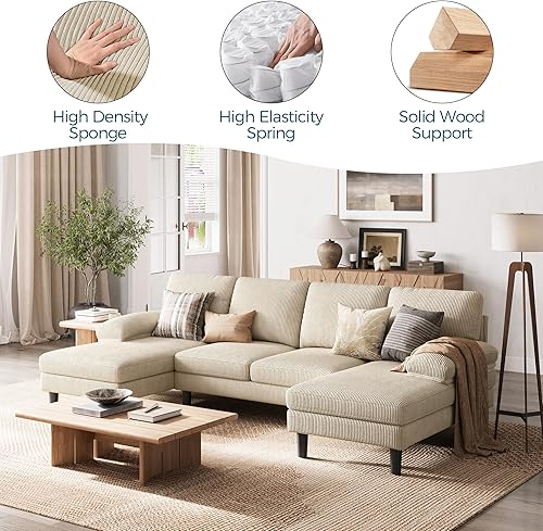 Miniatura 7 de LINSY HOME Sofá seccional, sofá de pana en forma de U de 111 pulgadas de ancho con reposabrazos para dormir, sofá de 4 plazas con tumbonas dobles,