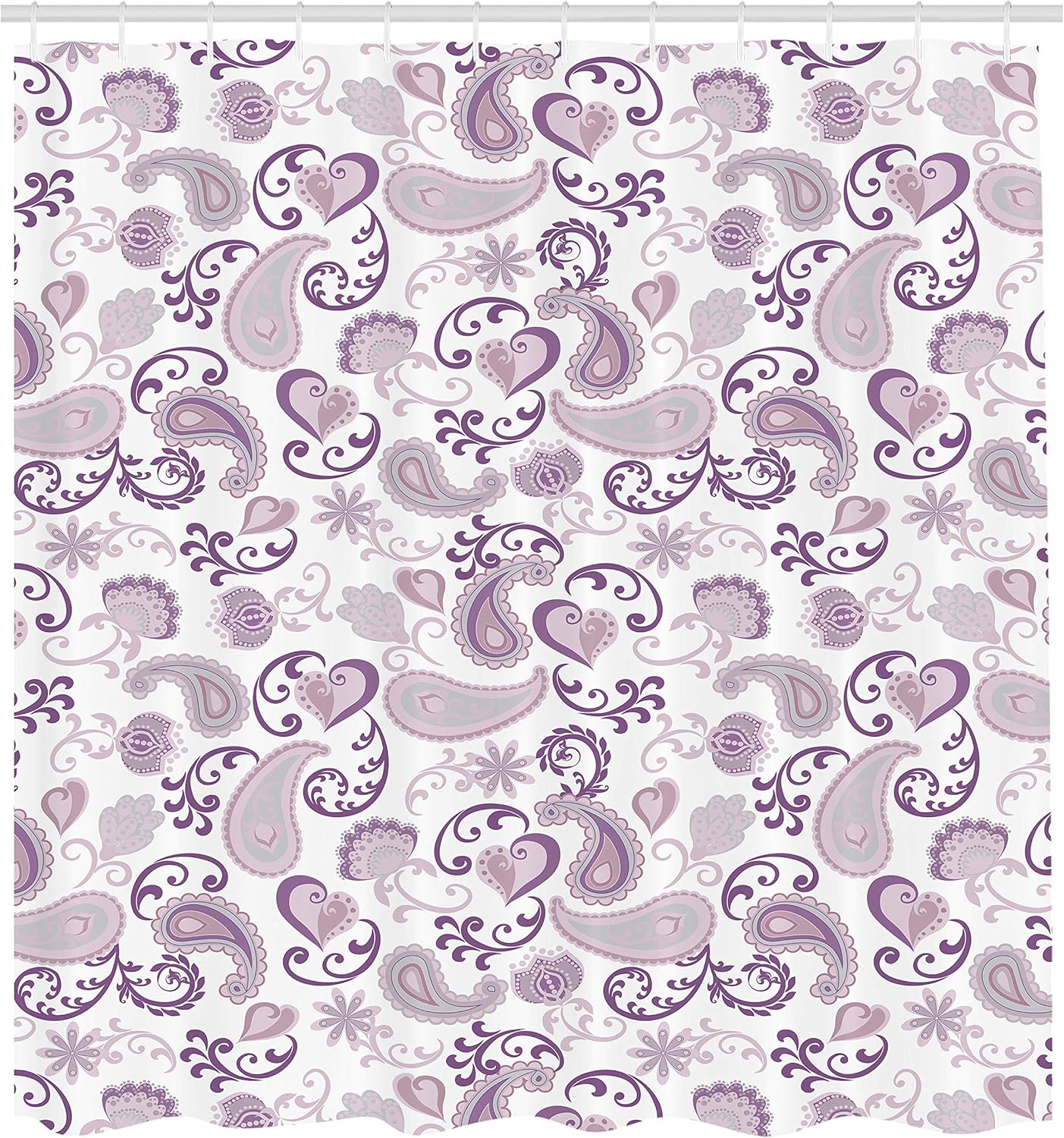 Ambesonne Paisley Shower Curtain, Style Rose and Swirled Floret Buds Bohemian Lady Feminine Art Print, Cloth Fabric Bathroom Decor Set with Hooks, 75" Long, Pale Mauve