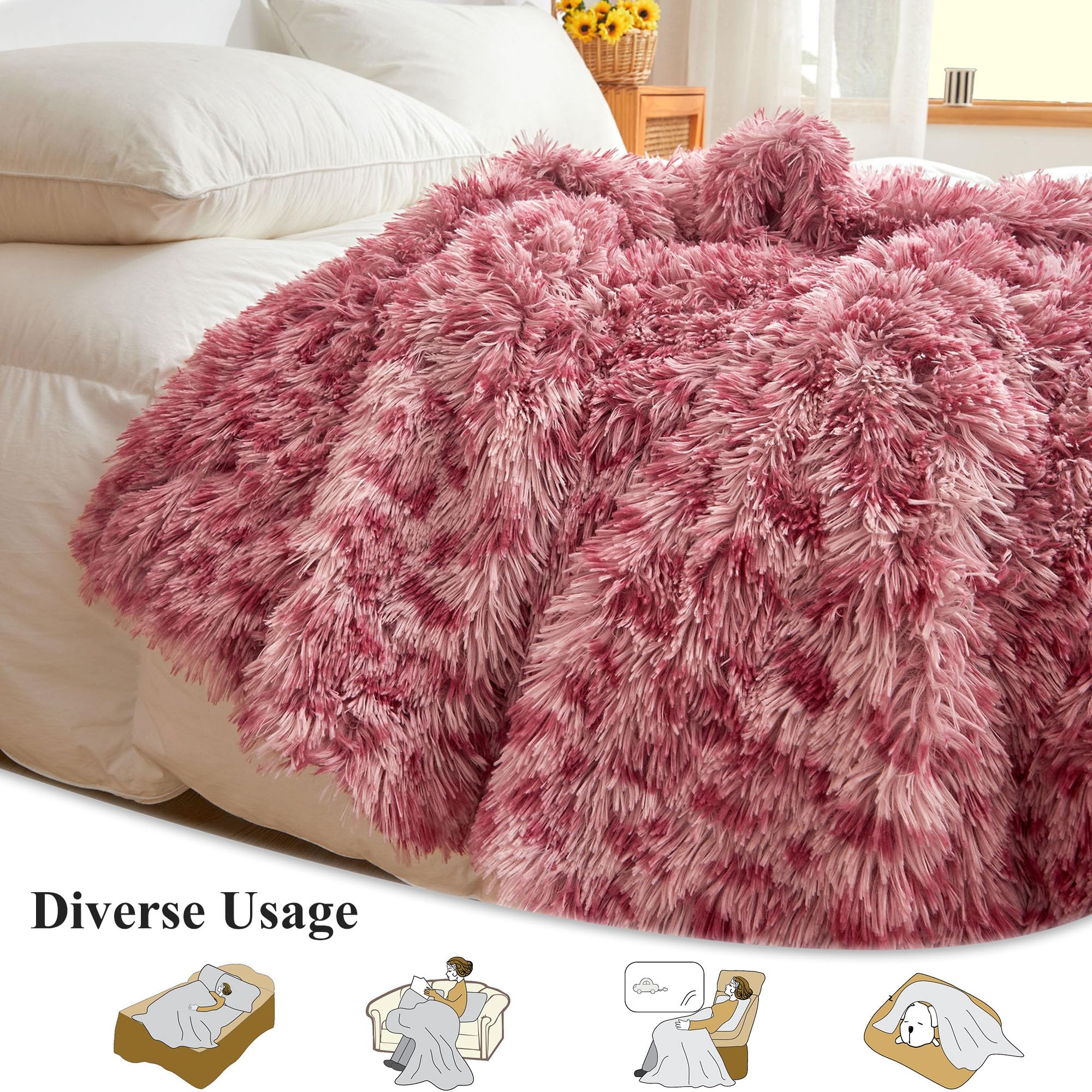 XeGe Luxury Faux Fur Leopard Print Throw, Soft Cheetah Print Fluffy Blanket, Shaggy Plush Decorative Couch Throw - Image 3